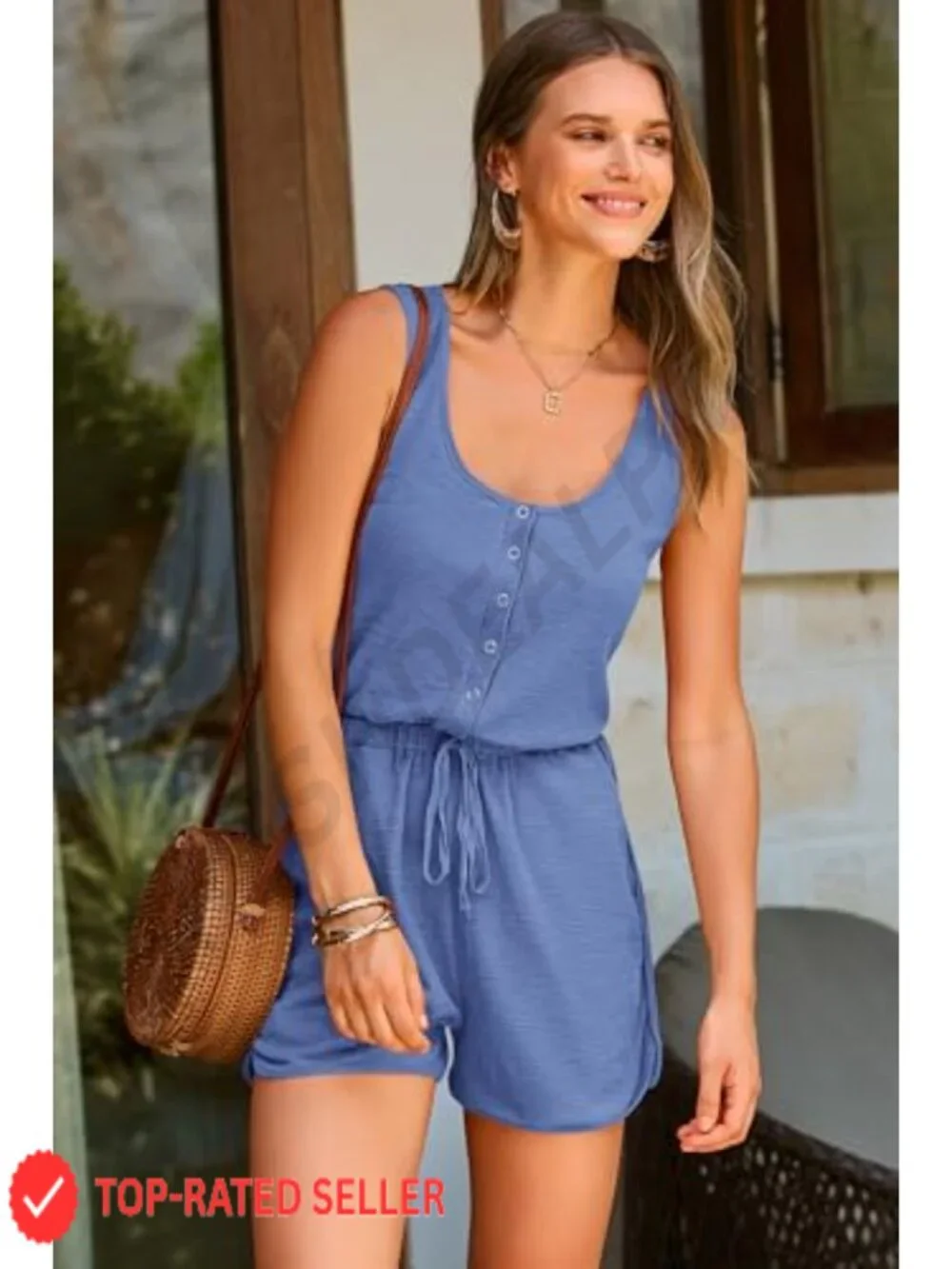 Women's Sleeveless Scoop Neck Romper with Pockets
